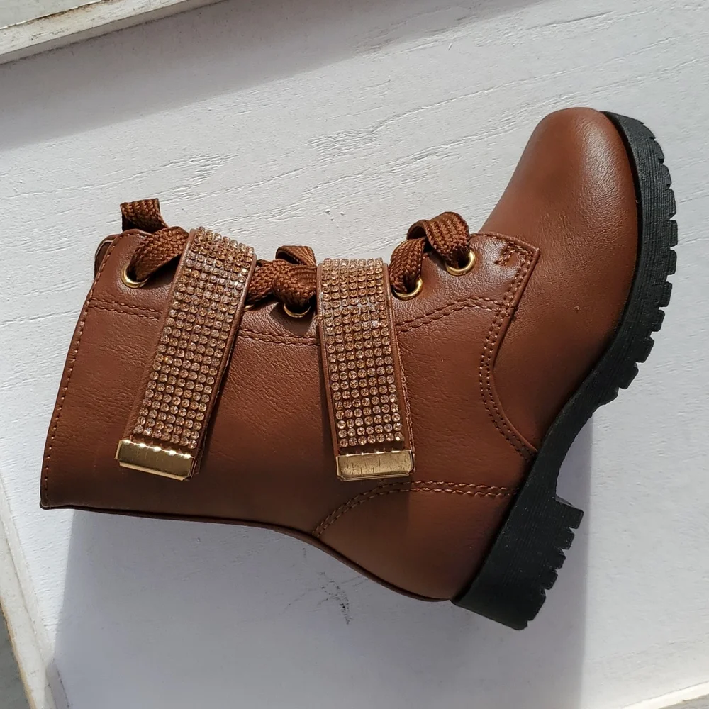 Moto Boots with Embroidery Rhinestones - Picture 1 of 4